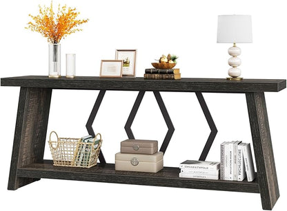 Tribesigns 70.86-Inch Long Sofa Table for Living Room, 2-Tier Narrow Console Table with Storage, Wood Foyer Entryway Couch Table for Hallway, Entrance (Dark Gray)
