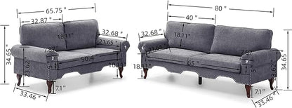 2 Piece Sectional Sofa Set, 2+3 Seat Convertible Couch with Movable Pillows, Upholstered Couches for Living Room, Grey
