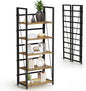 5 Tier Wood Book Shelf Organizer, No Assembly Bookshelf for Bedroom Living Room Office, Rustic Foldable Book Case, Tall Bookshelves, Open Book Shelves, Decorative Folding Shelf Display, Tall Bookcase