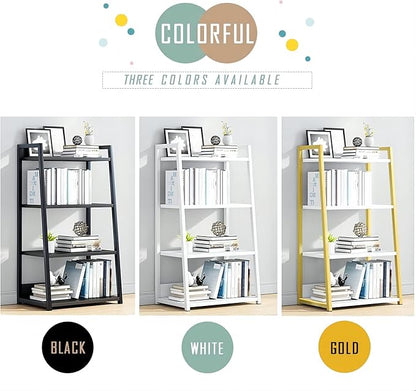 IOTXY 4 Tier Open Bookshelf - Steel and Wood Display Stand, 50CM Width Floor-Standing Bookcase, White