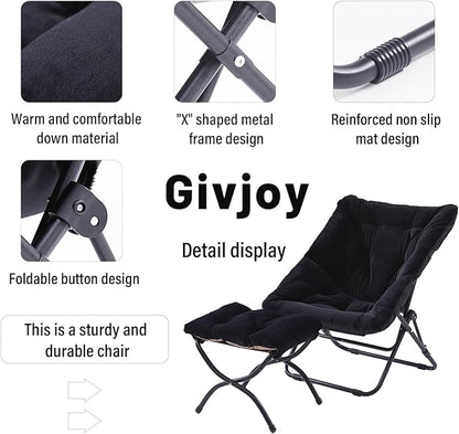 Comfy Folded Chair with Ottoman, Oversized Folding Faux Fur Chair Soft Furry Lounge Lazy Chair with Metal Frame Moon Chair Accent Chair for Bedroom, Living Room, Dorm Rooms