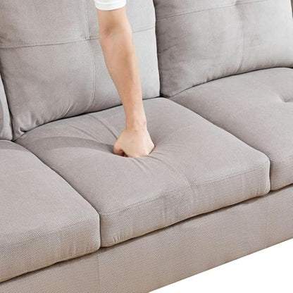 Grey White L-Shaped 3-Piece Corduroy Sofa with Storage Ottoman Set, Sectional Couch Sofa Set for Living Room, Office, Small Space