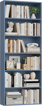 FOTOSOK 6-Tier Open Bookcase and Bookshelf, Freestanding Display Storage Shelves Tall Bookcase for Bedroom, Living Room and Office, Blue