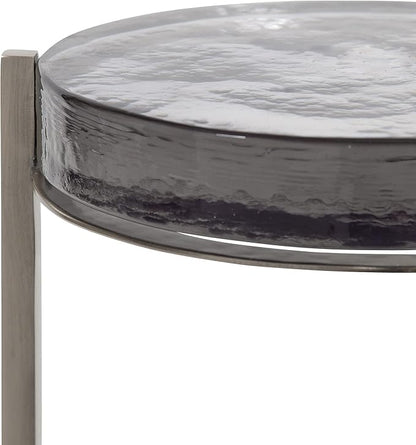 Kate and Laurel Aguilar Modern Drink Table, 9 x 9 x 23, Silver with Tinted Glass, Detailed Glass Accent Table for Small Spaces