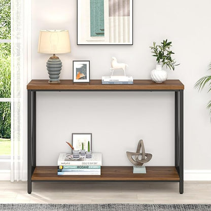 FOLUBAN Entryway Table, Narrow Console Table, Modern Sofa Table for Living Room, Hallway, Behind Couch (Rustic Walnut)