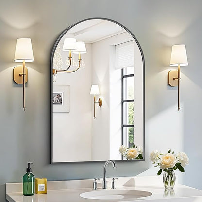 Arched Mirror, 20"x30" Black Bathroom Mirror with Metal Frame, Wall Mounted Mirrors Decor Modern Dresser Mirror for Bedroom Living Room Entryway