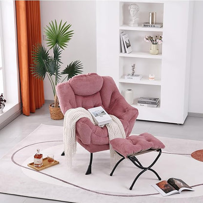 Lazy Chair with Ottoman, Modern Accent Chair Contemporary Lounge Leisure Sofa Chair with Armrests, Reading Chair and Folding Footstool Set for Living Room, Bedroom, Office