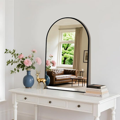 Arched Wall Mirror 20"X30", Black Bathroom Vanity Mirror with Frosted Metal Frame, Modern Farmhouse Mirror Wall Mounted, Curved Arch Design for Bedroom, Living Room & Home Decor