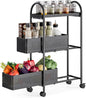 KINGRACK 3-Tier Slim Storage Cart with Pull Out Basket, Rolling Bathroom Organizer Utility, Metal Shelving Unit Slide Out, Lockable Wheels, Easy Assembly for Narrow Place, Kitchen, Laundry Room, Black
