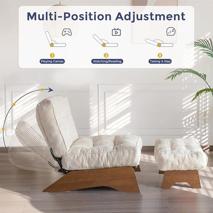 MAXYOYO Accent Chair with Ottoman Adjustable Backrest, Tufted Living Room Chair Upholstered Lounge Chair with Footrest Set, Modern Chair Cozy Reclining Chair for Reading Room, Beige