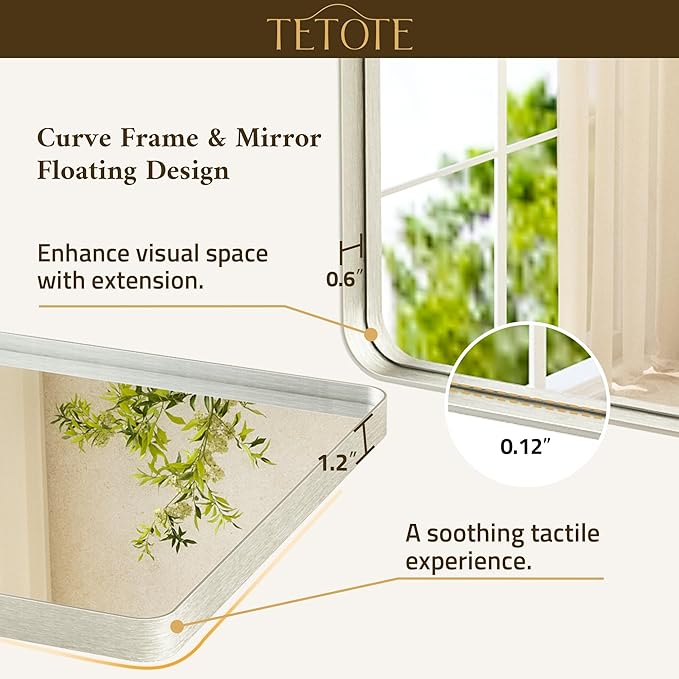 TETOTE 48 x 36 Inch Brushed Nickel Bathroom Mirror Metal Framed Bathroom Mirror, Tempered Glass, Modern Farmhouse Wall Mounted Mirror for Decorative(Horizontal/Vertical)