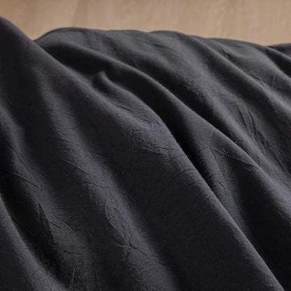 BESTOUCH Duvet Cover Set 100% Washed Cotton Linen Feel Super Soft Comfortable Chic Lightweight 3 PCs Home Bedding Set Solid Deep Black Oversized Full