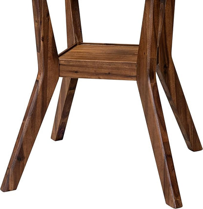 F58-0N-TP - Modern Dining Table with Acacia Wood Round Tabletop, Antique Walnut Finish