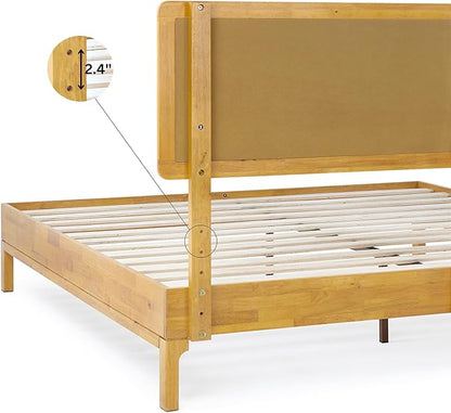 Bme Nipe King 14 Inch Bohemian Bed Frame with Adjustable Woven Headboard - Rustic & Vintage Unique Style with Acacia Wood - No Box Spring Needed - Easy Assembly - Natural