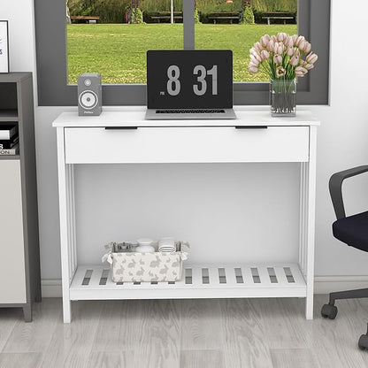 TaoHFE White Narrow Console Table with Storage Modern Wood Entryway Table with Drawer Hallway Table Sofa Tables for Living Room, Entrance Tables for Front Door Corridor, Office, White