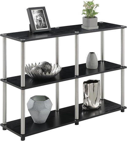 Convenience Concepts Designs2Go No Tools 3 Tier Wide Console Table 42" - Modern Multipurpose Accent with Shelves for TV Media Center, Office Desk Extension, Entryway Display, & Home Storage, Black