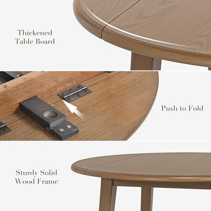 COLAMY 3-Piece Extendable Dining Table Set for 2, 36" Kitchen Round Wood Table with 2 Nailhead Dining Room Chairs,Light Brown/White&Grey Flower
