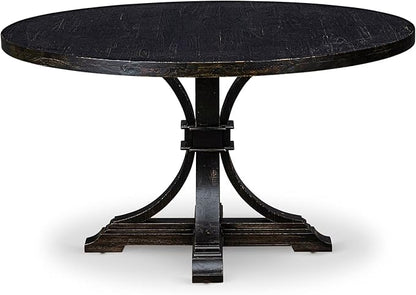 I57-11-TP Mid-century Table with Acacia Wood Round Tabletop and Stylish Pedestal Base - Sand Blasted Black Finish