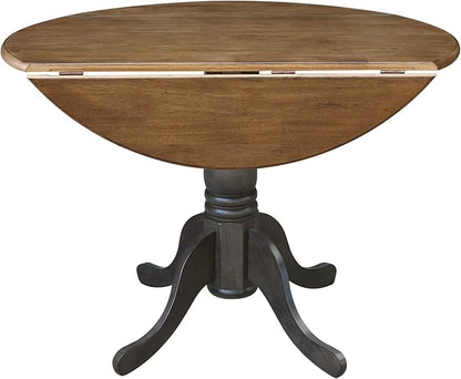 International Concepts 42 Inch Dual Drop Leaf Dining Height Table, Hickory/Washed Coal.