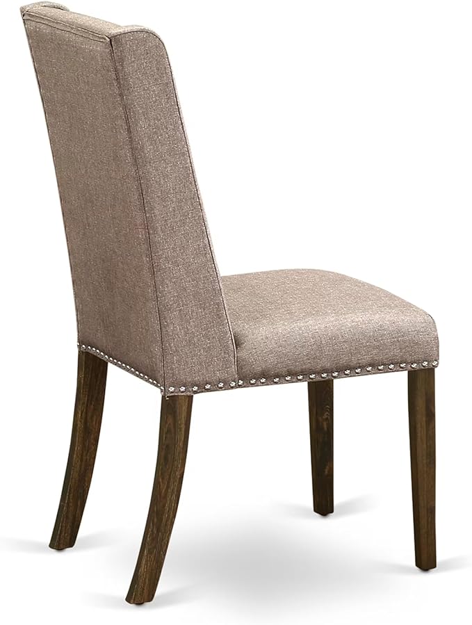 East West Furniture V777FL716-7 7 Piece Dining Room Table Set Consist of a Rectangle Kitchen Table with V-Legs and 6 Dark Khaki Linen Fabric Parsons Dining Chairs, 40x72 Inch, Multi-Color