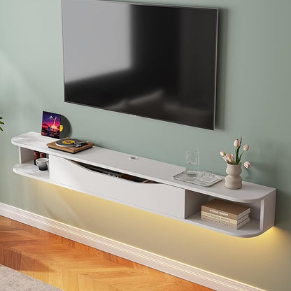 Floating TV Stand,47'' Wall Mounted TV Cabinet,Floating TV Console,Under TV Shelf with 1 Door and 2 Cabinets for TVs up to 55''(White)