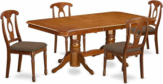 East West Furniture NANA5-SBR-C 5 Piece Dining Room Furniture Set Includes a Rectangle Wooden Table with Butterfly Leaf and 4 Linen Fabric Kitchen Dining Chairs, 40x78 Inch, Saddle Brown