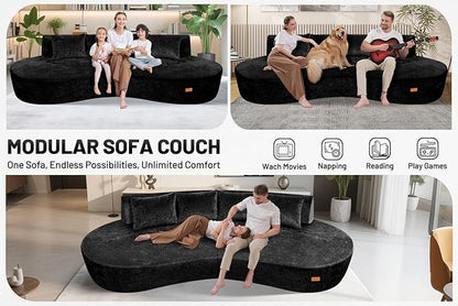 Homguava 104'' Modular Sectional Sofa,Curved Modern Sofa with Memory Foam,Deep Seat Cloud Couch with 4 Pillows,Upholstered Oversized Couches for Living Room Apartment Office,No Assembly Required,Black