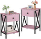 VECELO Nightstands Set of 2, Modern Bedside End Tables, Night Stands with Drawer and Storage Shelf for Living Room Bedroom, Industrial Metal Frame