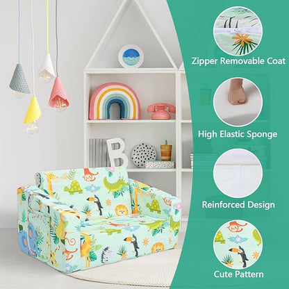 Foldable Kids Sofas Couch 2 in 1 Children Convertible Sofa to Lounger Flip Open Toddlers Sofa Bed
