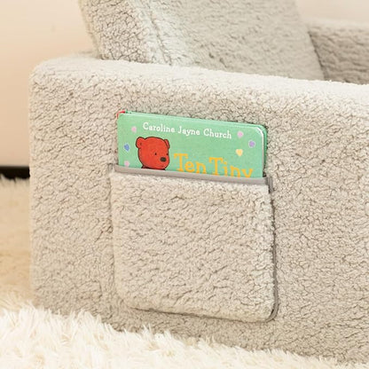 ALIMORDEN Kids Couch, 2-in-1 Fold Out Toddler Chair & Snuggly Foam Lounger Seat, Removable Washable Cover - Soft Reading Couch, Ideal Gift for for Boys and Girls, Light Grey