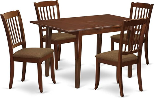East West Furniture NODA5-MAH-C 5 Piece Dining Table Set for 4 Includes a Rectangle Kitchen Table with Butterfly Leaf and 4 Linen Fabric Kitchen Dining Chairs, 32x54 Inch, Mahogany