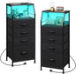 WLIVE Night Stand Set of 2 with Charger Station, Nightstand Sets with LED Light and 4 Storage Drawers, Tall Dressers for Bedroom, Bedside Tables with Fabric Bins, Wood Shelf, Metal Frame, Black