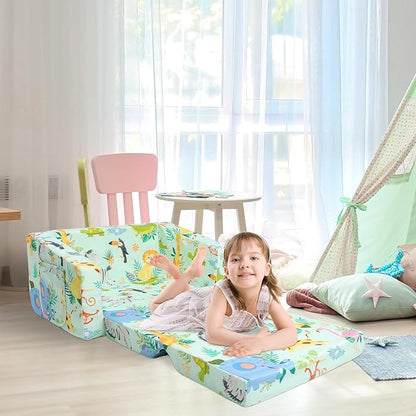 Foldable Kids Sofas Couch 2 in 1 Children Convertible Sofa to Lounger Flip Open Toddlers Sofa Bed