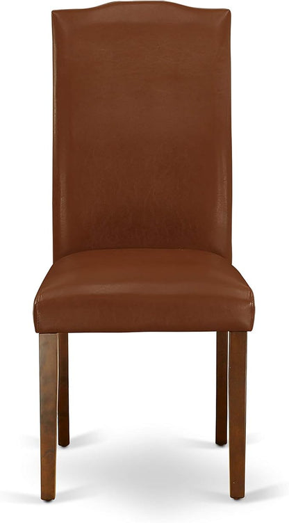 East West Furniture DOEN7-MAH-66 7 Piece Dining Table Set Consist of a Rectangle Dining Room Table with Butterfly Leaf and 6 Brown Faux Faux Leather Parson Chairs, 42x78 Inch, Mahogany