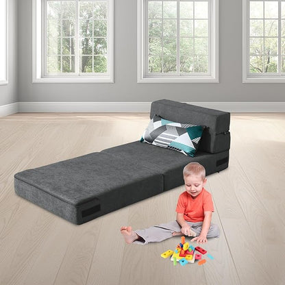 ANONER Fold Out Chair Bed Memory Foam with Pillow Futon Couch Folding Sleeper Chairs, Convertible Chair Bed Dark Gray, Single Size