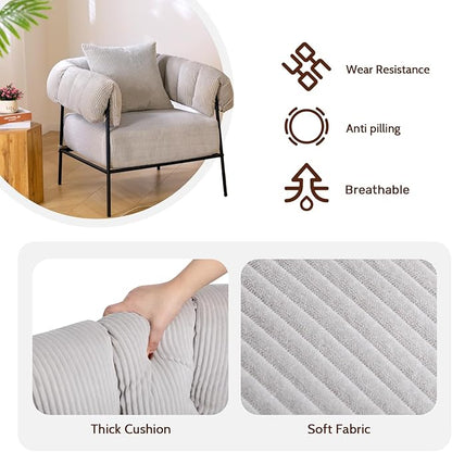 HollyHOME Modern Velvet Accent Chair with Ottoman, Upholstered Comfy Reading Chair and Footstool, Fabric Large Lazy Arm Chair and Stool, Lounge Sofa Chair for Living Room, Bedroom, Grey Chair&Stool