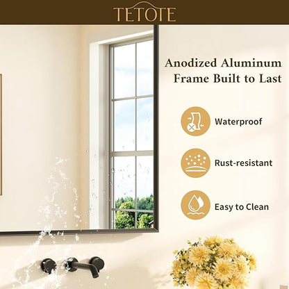 TETOTE Black Bathroom Vanity Mirror Beveled Frame 48" x 30" Black Rectangle Metal Framed Bathroom Wall Mirror for Over Sink, Tempered Glass, Modern Farmhouse Bedroom, Entryway, Living Room