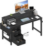 Lufeiya Gaming Desk with LED Lights and Power Outlets, 47 inch Computer Desk with Fabric Drawers, Reversible Home Office Desk with Monitor Stand, Black