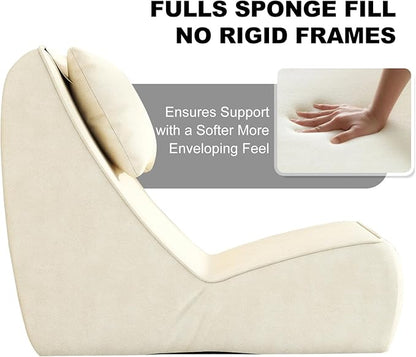 Giant Bean Bag Chair for Adults - Indoor Chaise Lounge with Neck Pillow & Ottoman, All-in-One Sponge Design, Comfy Floor Chair for Reading, Gaming, Napping, and Movies (Khaki)