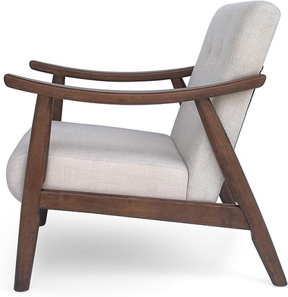 Ball & Cast Accent Chair Wide Armrest Mid-Century Lounge Living Room Chairs with Button Tufting,Wood Frame Seating Furniture for Bedroom,Apartment,Beige