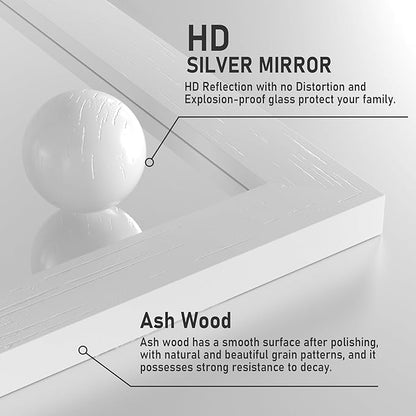 Farmhouse Bathroom Mirror, White Rustic Square Mirror for Wall Wood Framed Vanity Mirrors, Barn Door Style Decor Living Room Entryway Bedroom Mirrors, 24x36INCH (Hanging/Leaning)