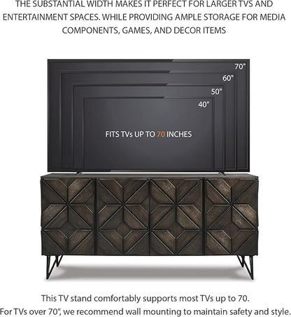 Signature Design by Ashley Chasinfield Urban Geometric Design TV Stand Fits TVs up to 70", 4 Cabinet Doors and 3 Adjustable Storage Shelves, Dark Brown