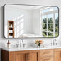 Bathroom Mirror, 30"x55" Black Rectangle Wall Mirror, Metal Frame Rounded Corner Vanity Mirror, Large Wall Mounted Mirror for Modern Bedroom Living Room Horizontal Or Vertical Mounting