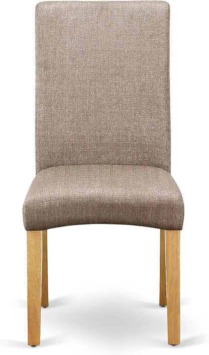 East West Furniture AMDR3-OAK-16 3 Piece Dining Room Table Set Contains a Round Kitchen Table with Pedestal and 2 Dark Khaki Linen Fabric Parsons Dining Chairs, 36x36 Inch, Oak