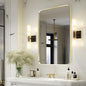 Wall Mount Mirror for Bathroom, Brushed Gold Metal Framed Rounded Corner Rectangular Vanity Mirror (24" x 36", Gold)