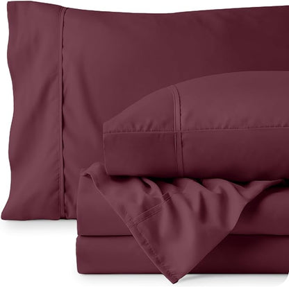 Bare Home Twin XL Sheet Set - College Dorm Size - Luxury 1800 Ultra-Soft Microfiber Twin Extra Long Bed Sheets - Deep Pockets - Easy Fit - Extra Soft - 3 Piece Set - Bed Sheets (Twin XL, Burgundy)