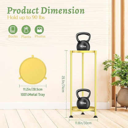KMOTASUO 2 Tier Plant Stand Indoor for Large Tall Heavy Duty Planter, Multiple Sturdy Metal Flower Corner Rack for Narrow House Floor, Iron Vertical Level Round Orchi Holder Organizer, Gold