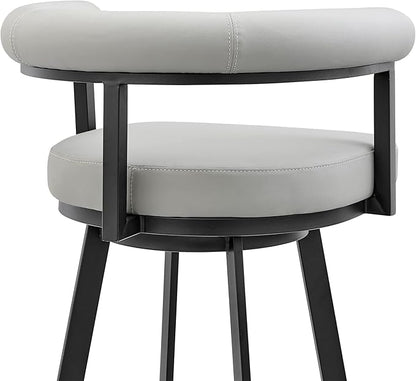 Armen Living Magnolia Swivel Counter Stool in Black Metal with Light Grey Faux Leather