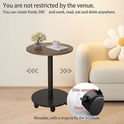 Pedestal with Wheels TV Tray Table, Rotating Couch Tables That Slide Under, Small Side Table for Living Room and Bedroom Sofas, Beds, Mini Coffee Tables, (H) 22.4 *(W) 11.8 (Assembly Required)