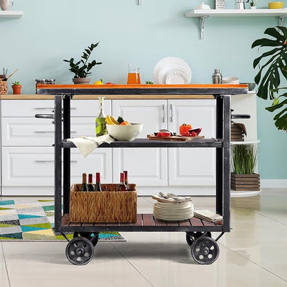Vintage Rolling Bar Cart on Wheels Industrial Mobile Serving Cart Metal and Wood Design for Kitchen Bar Office Coffee House 36.2" Lx15.75 Wx30.5 H 3 Tier with 2 Side Handle